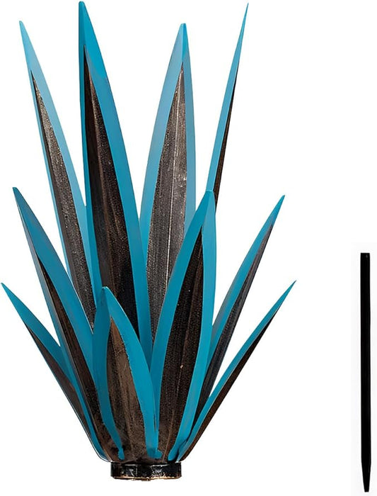 Large Tequila Rustic Sculpture, Wind Resistant Metal Agave Plants Garden Art for Outdoor Home Decor, DIY Hand Painted Metal Agave Yard Sculpture Statue Garden Lawn Ornament Gift (1, Blue)