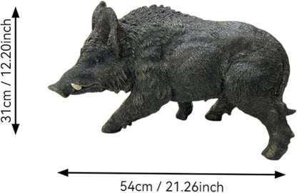 Large Wild Boar Garden Statue - 21.26" L x 12.2" H Faux Boar Sculpture, Realistic Resin Wildlife Figurine Ornament for Outdoor Decor, Yard Art Craft for Patio Lawn Porch