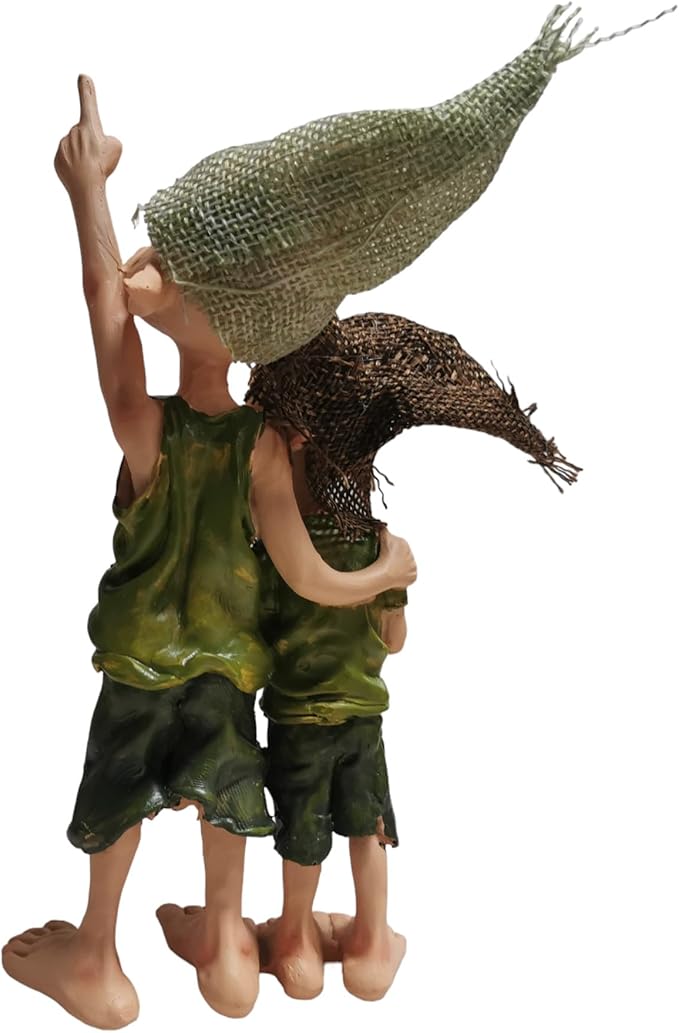 Cute Pixie Statue Fairy Garden Elf Brothers Figurine, Resin Craft Gift Desktop Ornament, Outdoor Statue for Patio, Lawn, Yard Decor
