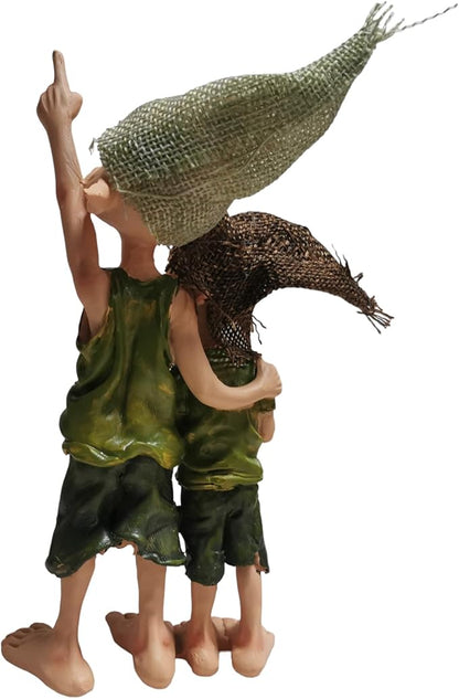 Cute Pixie Statue Fairy Garden Elf Brothers Figurine, Resin Craft Gift Desktop Ornament, Outdoor Statue for Patio, Lawn, Yard Decor