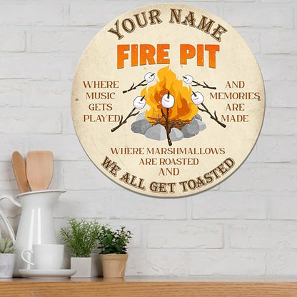 MeMate Personalized Name Signs - Customized Metal Signs for Backyard & Patio Decor, Marshmallow Toasting, Camping