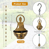 10.5ft Rain Chain for Outside, Rain Chain with 10 Buddha Cups, Adjustable Rain Catcher Chain for Outside, Replacement Downspout for Gutters, Eaves, Drainage