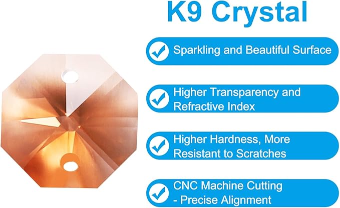 PATIKIL K9 Crystal Octagon Beads 2 Holes Pendants, 60 Pack 14mm Chandelier Prisms Parts Ornaments Hanging Beads for DIY Arts Crafts Decoration, Light Red