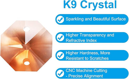 PATIKIL K9 Crystal Octagon Beads 2 Holes Pendants, 60 Pack 14mm Chandelier Prisms Parts Ornaments Hanging Beads for DIY Arts Crafts Decoration, Light Red