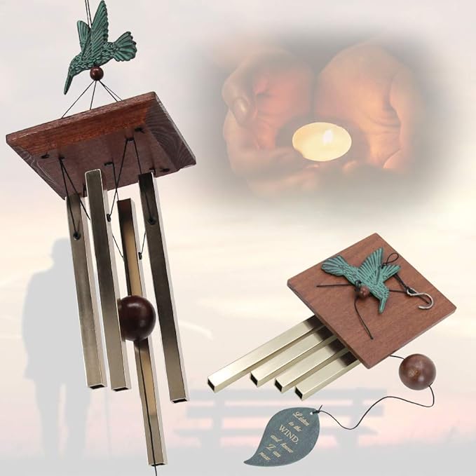 ASTARIN Hummingbird Wind Chimes Personalized, Small Memorial Wind Chimes Outdoor, Wind Chimes with 4 Square Metal Tubes for Patio Home Yard Housewarming Hanging Decor,Bird Collection