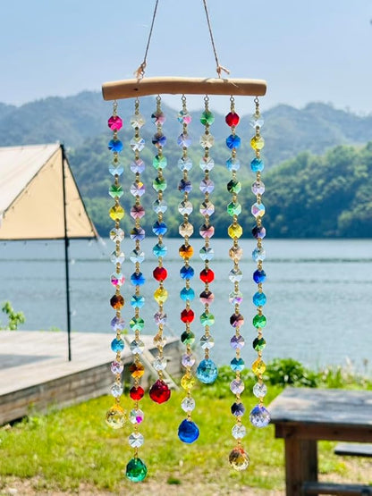 Crystal Suncatchers Window Crystals Hanging Suncatcher Colorful Glass Beads Chain Wind Chimes for Garden Outdoor Pendant Home Decor Gifts (Colorful Glass)