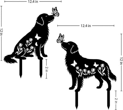 Golden Retriever Metal Decorative Garden Stakes for Memorial Yard Art, Lawn Ornaments,Outside, Patio, Outdoor Decor, Garden Decorations 2 PCS