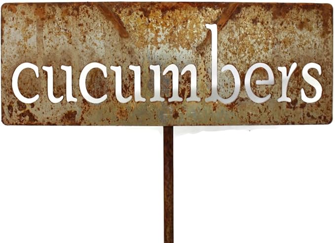 Classic Metal Garden Markers 19 Inches Tall (cucumbers, Naturally Rusted)