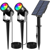 T-SUNUS RGB Solar Spot Lights Christmas, Metal Color Changing Landscape Spotlights IP65 Waterproof Spotlight 2-IN-1 Separated Panel for Outdoor Uplighting Garden Pathway Trees Flag Pond Yard Halloween