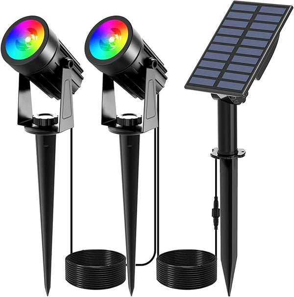 T-SUNUS RGB Solar Spot Lights Christmas, Metal Color Changing Landscape Spotlights IP65 Waterproof Spotlight 2-IN-1 Separated Panel for Outdoor Uplighting Garden Pathway Trees Flag Pond Yard Halloween