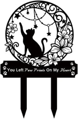 Cat Grave Marker Memorial ,Cat Headstone,Metal Pet Grave Decorations for Cemetery,Cat Memorial Gifts with Garden Cat Silhouette,Waterproof Pet Headstone Memorial for Yard, Garden or Indoor Memorial