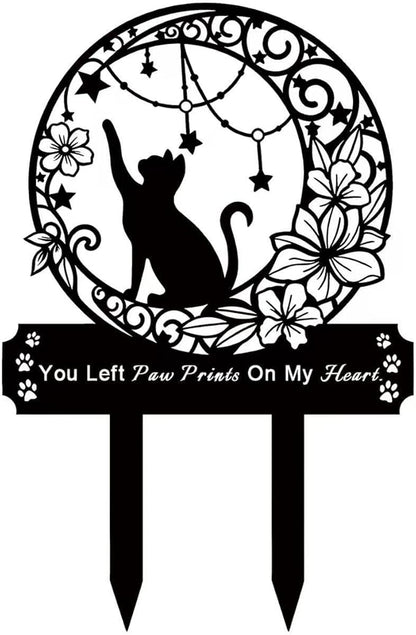Cat Grave Marker Memorial ,Cat Headstone,Metal Pet Grave Decorations for Cemetery,Cat Memorial Gifts with Garden Cat Silhouette,Waterproof Pet Headstone Memorial for Yard, Garden or Indoor Memorial