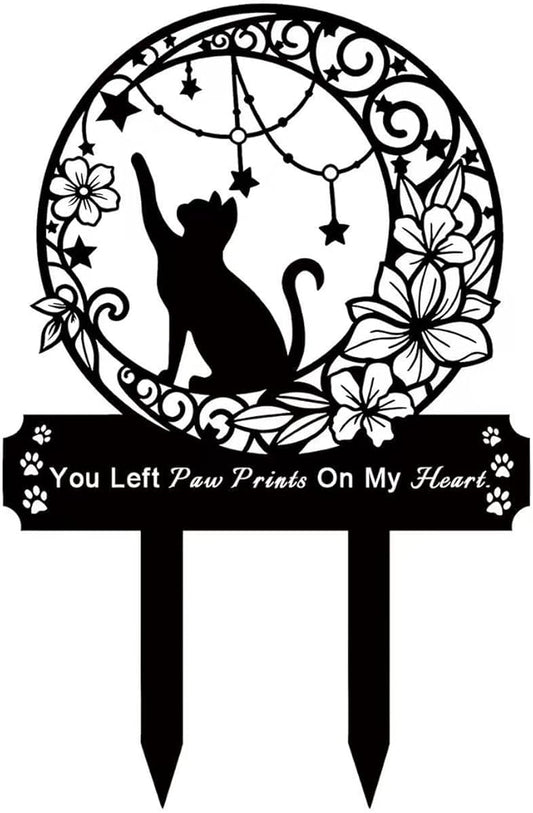 Cat Grave Marker Memorial ,Cat Headstone,Metal Pet Grave Decorations for Cemetery,Cat Memorial Gifts with Garden Cat Silhouette,Waterproof Pet Headstone Memorial for Yard, Garden or Indoor Memorial