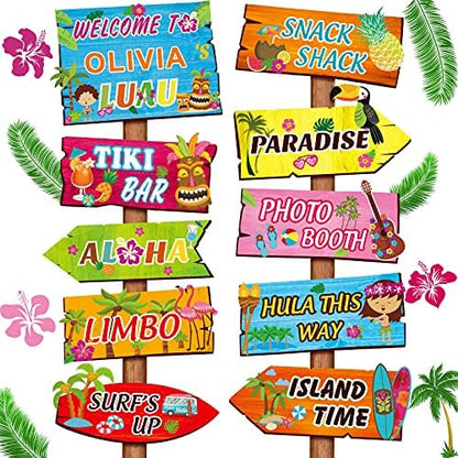 Jetec 20 Pieces Luau Party Welcome Sign, Tropical Hawaiian Summer Themed Party Decorations Hawaiian Welcome Sign Front Door with 4 Sheet Stickers