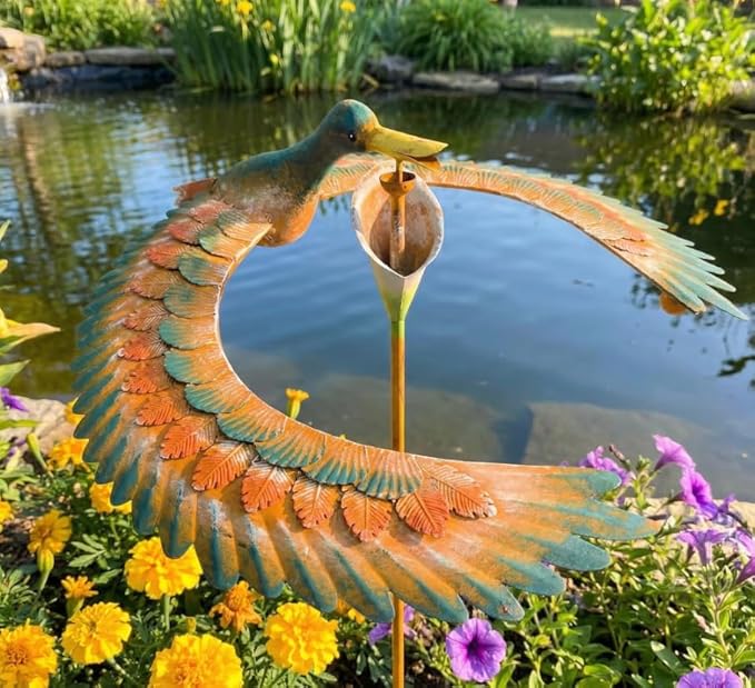 Rustic Metal Duck Kinetic Balancer Garden Stake Wind Sculpture Outdoor Yard Art Center