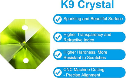 PATIKIL K9 Crystal Octagon Beads 2 Holes Pendants, 60 Pack 14mm Chandelier Prisms Parts Ornaments Hanging Beads for DIY Arts Crafts Decoration, Olive Green