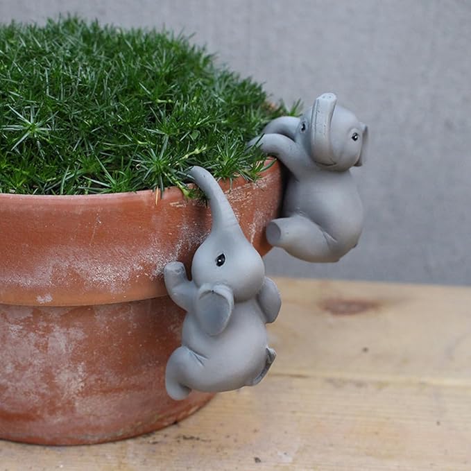 Set of 2 Climbing Elephant Figure Plant Pot Hanger, Turtle Flower Pot Hugger, Resin Tortoise Statue, Funny Pot Huggers for Planters, Cute Flower Pot Hugger, Garden Fence Balcony Patio Yard (ELEPHANT)