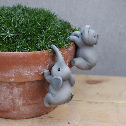 Set of 2 Climbing Elephant Figure Plant Pot Hanger, Turtle Flower Pot Hugger, Resin Tortoise Statue, Funny Pot Huggers for Planters, Cute Flower Pot Hugger, Garden Fence Balcony Patio Yard (ELEPHANT)