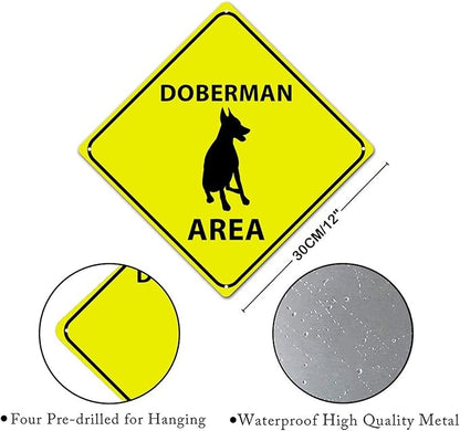 Doberman Crossing Xing Sign Beware of Doberman Dog Metal Sign Doberman Funny Warning Sign Crossing Zone Sign for Farm Yard Front Door Indoor Outdoor Street Sign 12x12in
