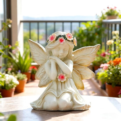 Solar Garden Outdoor Statues Lights, Resin Angel Figurine Light for Patio, Balcony, Yard, Lawn Ornament, Unique Housewarming Gifts and Yard Decor
