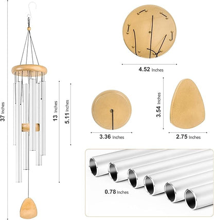 Bursvik Large Aluminium Wind Chimes 37 Inches to Create a Zen Atmosphere Suitable for Outdoor, Garden, Patio Decoration. Classic Wind Chimes with Wind Catcher Suitable as A Gift for Unisex(White)