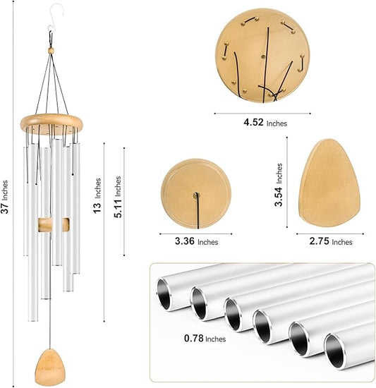 Bursvik Large Aluminium Wind Chimes 37 Inches to Create a Zen Atmosphere Suitable for Outdoor, Garden, Patio Decoration. Classic Wind Chimes with Wind Catcher Suitable as A Gift for Unisex(White)