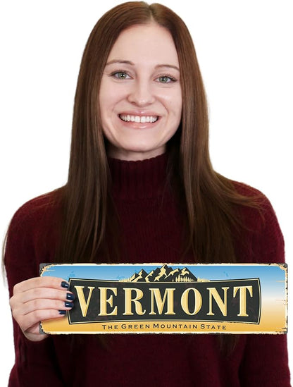 SmartSign 4 x 14 inch Vermont State Vintage Metal Sign “The Green Mountain State”, 40 mil Rustproof Aluminum with Clear Overcoat, Retro Wall Décor, Multicolor, Made in USA