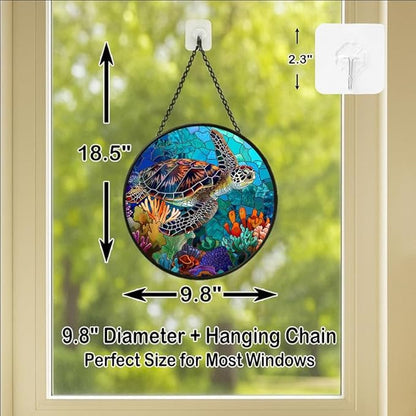 Stained Glass Window Hanging - Loving Cats with Heart Vines 9.8in Sun Catchers Indoor Stained Glass Panels Wall Decor for Mom,Wife,Lovers,Festive