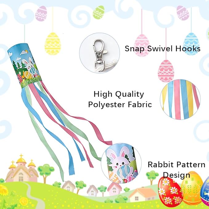 2Pack 40 Inch Spring Easter Windsock, Bunny Outdoor Holiday Windsock Flags Decorations for Yard Garden Home Party Hanging Decor