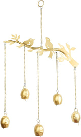 Decorative Door Hanging Metal Bird and Tree with Cow Bell Wall Wind Chime for Home Office Garden Indian Festival Traditional Decorations Return New Year Gifts Ideas(Size:- 21 Inches)(Golden)