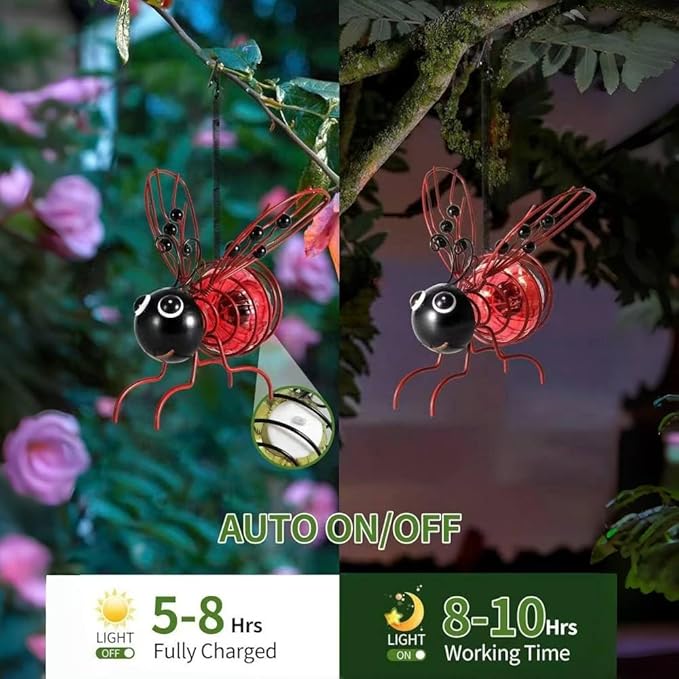 Solar Bees Lights Outdoor, Hanging Bee Solar Garden Light,2025 New Solars Bees Simulation Lights, Waterproof Bumble Bees Solars Light for Party Festivals Garden Decor Birthday Gifts (Red 2pcs)