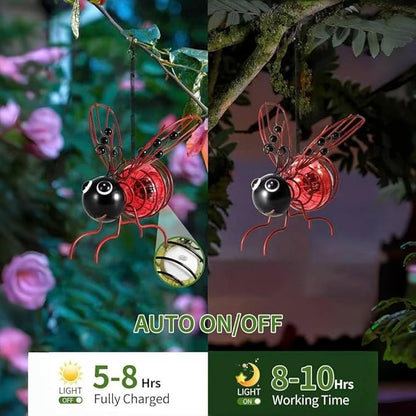 Solar Bees Lights Outdoor, Hanging Bee Solar Garden Light,2025 New Solars Bees Simulation Lights, Waterproof Bumble Bees Solars Light for Party Festivals Garden Decor Birthday Gifts (Red 2pcs)