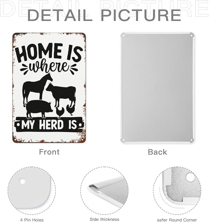patio wall decor Home Is Where My Herd Iss metal signs Cafe Wall Decor for Home,Bathroom,Yard,Kitchen,Office,Cafe,Hotel Funny Quotes & Inspirational Life Sayings 8X12inch