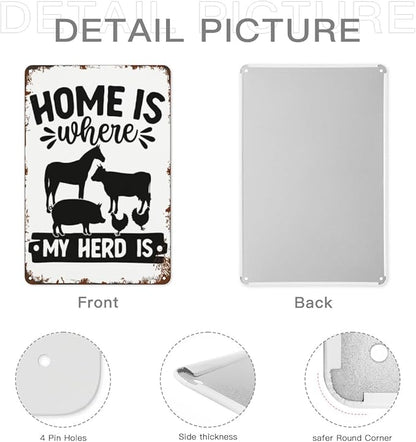 patio wall decor Home Is Where My Herd Iss metal signs Cafe Wall Decor for Home,Bathroom,Yard,Kitchen,Office,Cafe,Hotel Funny Quotes & Inspirational Life Sayings 8X12inch