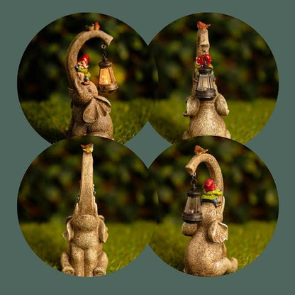 Banax Elephant Solar Garden Ornaments with Lanterns 11 in Elephant Garden Statues Outdoor Figurines with Solar Powered LED Lights for Garden Decor Durable Resin Outdoor Statues for Patio Yard