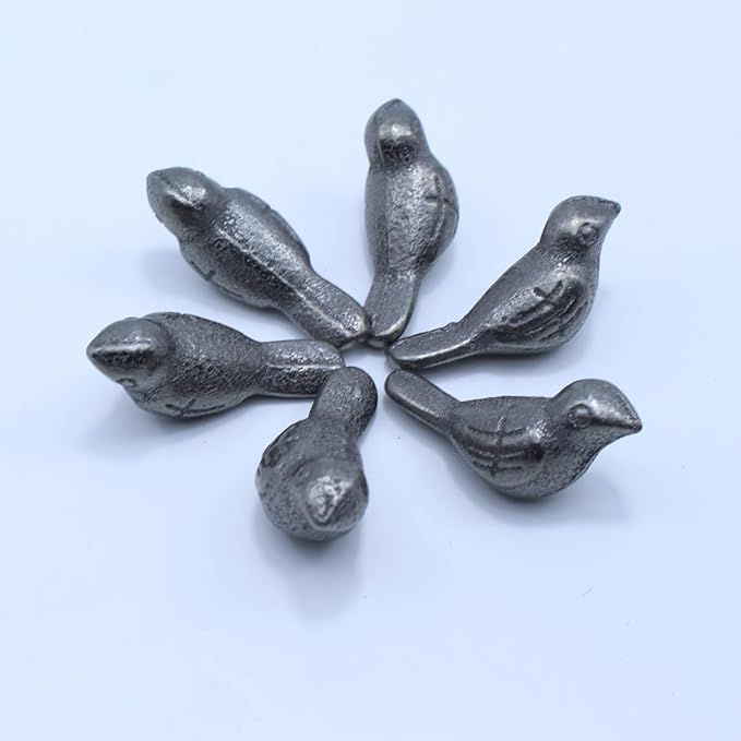 DoubleWood Cast Iron Bird Figurine, 2 Inch Decorative Birds Sculpture, Metal Mini Bird Garden Statue, Farmhouse Decor, Collectible Animal Figurines Outdoor Statues (Set of 6)