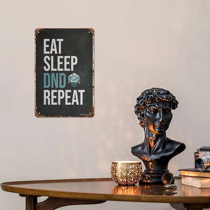 Retro Tin Signs Eat Sleep Dnd Repeat Vintage Metal Wall Decor for Home,Garden,Office,and Outdoor Aesthetic Room Decor and Wall Art 8x12IN