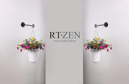 RTZEN Plant Hangers Outdoor or Indoor - Wrought Iron Metal Hanger Indoor Hook - Heavy Duty Wall Bracket Hooks for Hanging Plants Baskets Lanterns Wind Chimes - 2 Pack (Black Swirl Hooks)