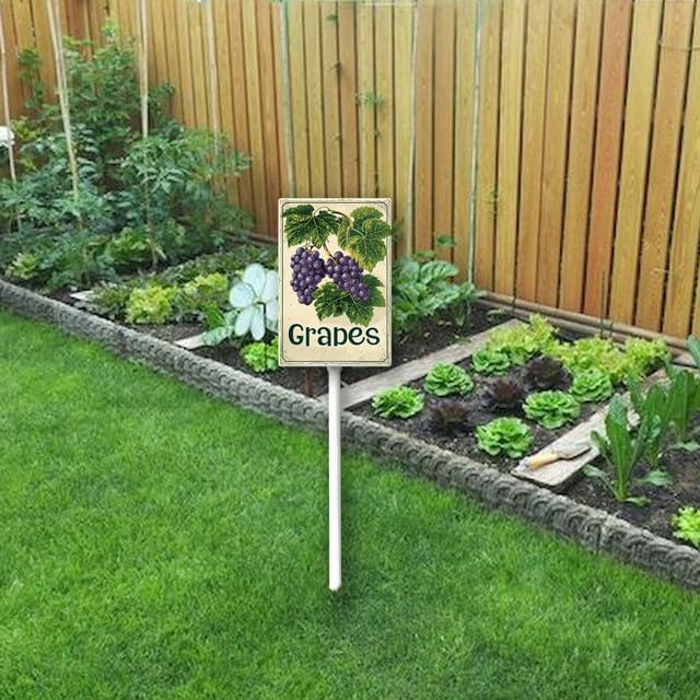 Uptell Vintage Aluminum Grapes Fruit Signs Yard Sign with Stake for Garden Fruit Garden Label Stakes Plant Markers for Outdoor Plants Waterproof 7x8.8 inch