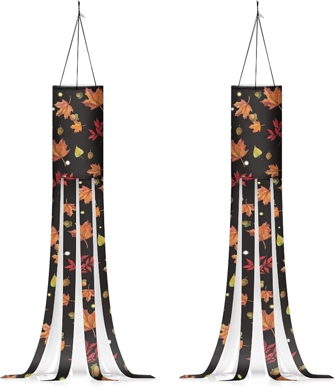 Thanksgiving Maple Leaf Print Windsock 2 PC Durable Machine Washable Outdoor Hanging Flag for Home Yard Garden Lawn Patio Party Fall Thanksgiving Holiday Decoration