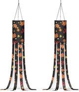 Thanksgiving Maple Leaf Print Windsock 2 PC Durable Machine Washable Outdoor Hanging Flag for Home Yard Garden Lawn Patio Party Fall Thanksgiving Holiday Decoration