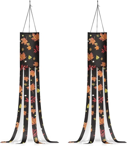 Thanksgiving Maple Leaf Print Windsock 2 PC Durable Machine Washable Outdoor Hanging Flag for Home Yard Garden Lawn Patio Party Fall Thanksgiving Holiday Decoration