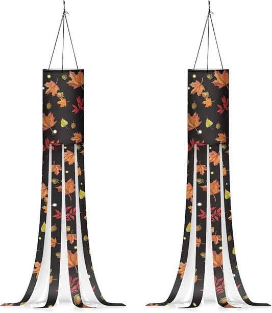 Thanksgiving Maple Leaf Print Windsock 2 PC Durable Machine Washable Outdoor Hanging Flag for Home Yard Garden Lawn Patio Party Fall Thanksgiving Holiday Decoration