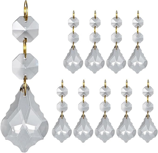 M METERXITY 10PCS Crystal Suncatcher 2 Leaves Prisms Pendants Ornament, 38mm Chandelier Hanging Crystal Sun Catcher Beads for Home Garden Windows Wedding DIY Decoration [EP Grey]