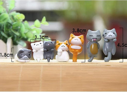 MAOMIA Miniature Lucky Cat DIY Figurines, Pack of 6 Mini Fairy Garden Hanging Cat Figure Micro Landscape Home Garden Decor Plant Pots Bonsai Craft Decor Cake Topper