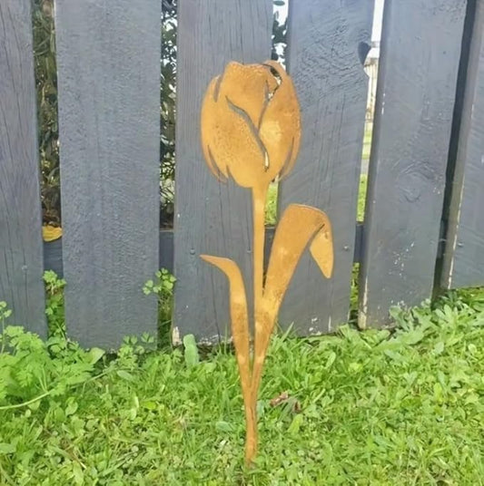 Metal Plant Garden Decoration for Outdoor Home Garden Decor Gold Flower Stakes Silhouettes Sculptures Lawn Yard (Tulips)