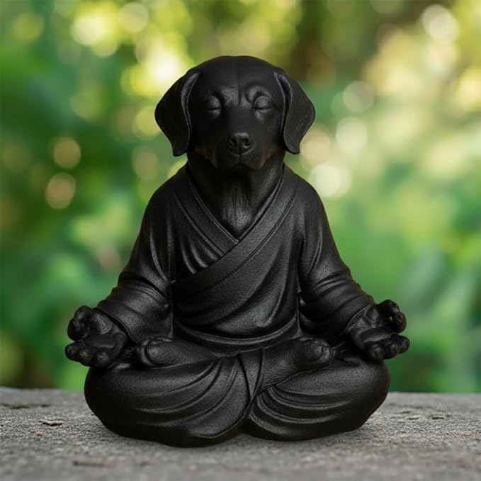 OLOMA Heavy Solid Concrete Dog Statue Meditation Inspired Stone Sculpture with Protective Resin Coating Outdoor Indoor Decor Accent for Garden and Interior Setting Decorative Garden Accent Feature