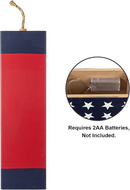 Glitzhome 24.75"H Wooden Patriotic Porch Sign, 4th of July Firecracker Decoration, Rustic Memorial Day Decor, American Flag Independence Day Yard Sign, Home Front Door Decoration