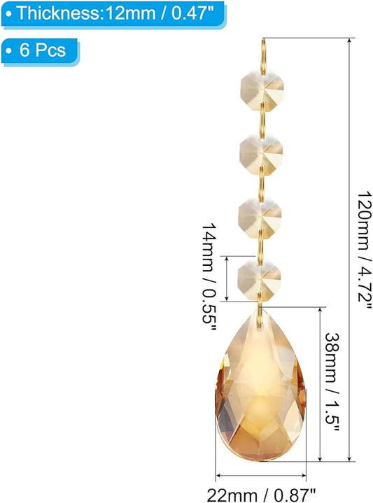 PATIKIL Teardrop Crystal Chandelier Pendants Beads, 6 Pack 120mm Length 38mm Chandelier Prisms Parts Ornaments Hanging Beads for DIY Arts Crafts Decoration, Electroplating Gold Tone