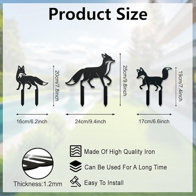 WADORN 3 Styles Fox Metal Decorative Garden Stakes, Funny Fox Family Metal Outdoor Statues Animals Black Silhouette Ornament Gifts Cute Animals Outdoor Decor for Garden Backyard Patio Lawn Walkways